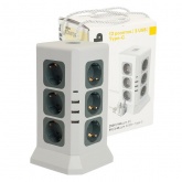 Удлинитель Stekker Comfort HM10-61-01 12х2P+E 16A 3520Вт 3USB A+1C 5V 3,4A 3x1мм2 1.5 м белый/серый