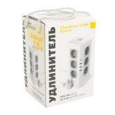 Удлинитель Stekker Comfort HM10-61-01 12х2P+E 16A 3520Вт 3USB A+1C 5V 3,4A 3x1мм2 1.5 м белый/серый