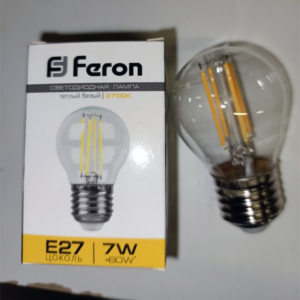 Филаментная лампочка шарик Ферон LB-52 E27 7 Вт, теплый свет