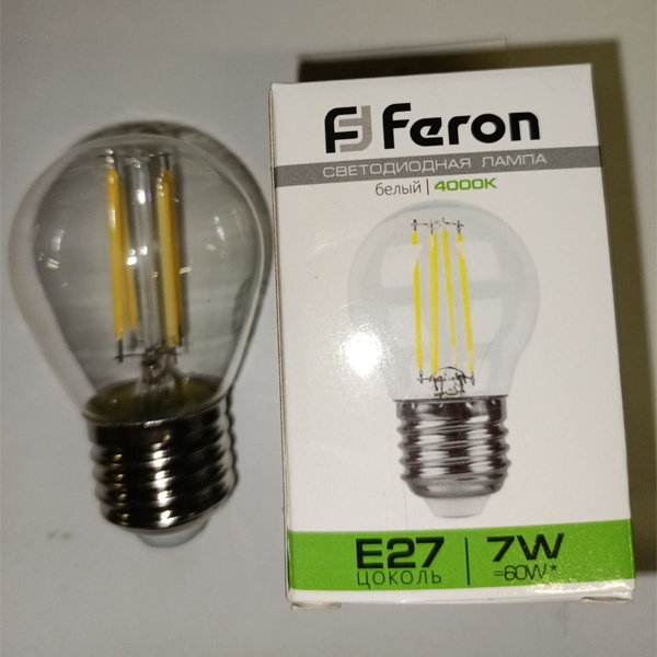 Филаментная лампочка шарик Ферон LB-52 E27 7 Вт, белый свет