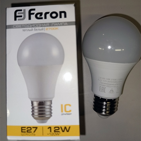 Лампа светодиодная Груша Feron LB-93 A60 мощностью 12 Вт с цоколем E27 теплый свет