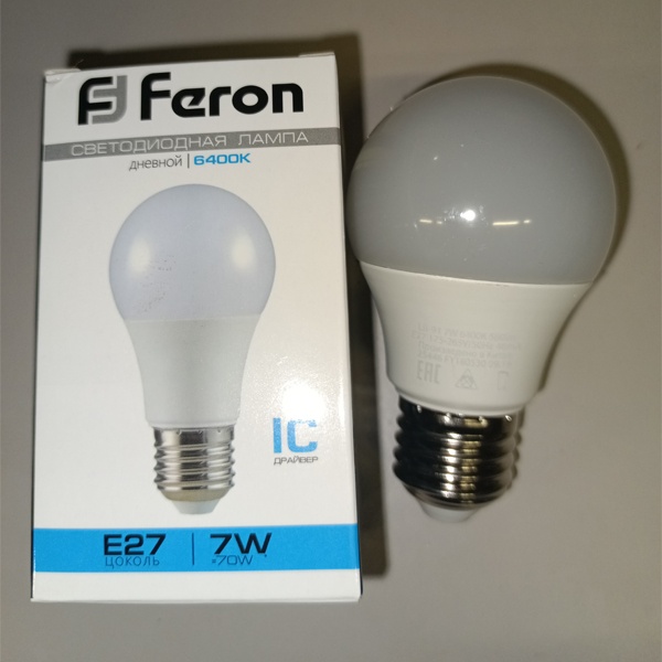 Лампа светодиодная Груша Feron LB-91 A60 мощностью 7 Вт с цоколем E27 холодный свет