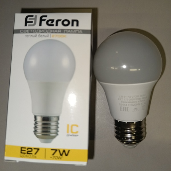 Лампа светодиодная Груша Feron LB-91 A60 мощностью 7 Вт с цоколем E27 теплый свет