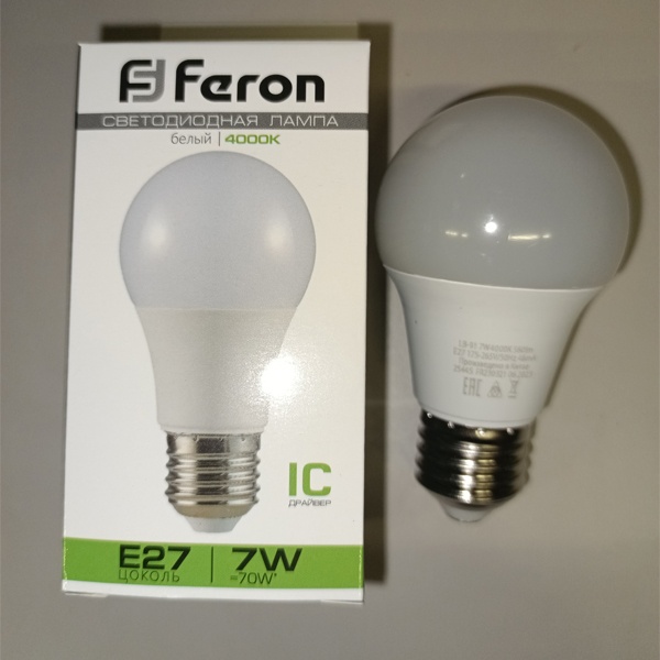 Лампа светодиодная Груша Feron LB-91 A60 мощностью 7 Вт с цоколем E27 белый свет