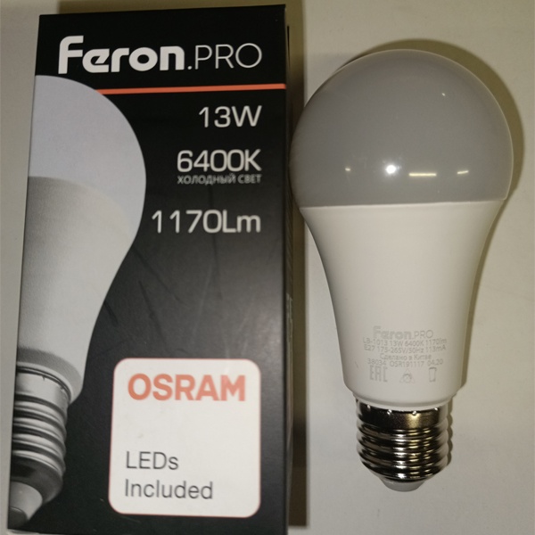 Энергосберегающая LED лампа Груша мощностью 13 Вт с цоколем E27 холодного света