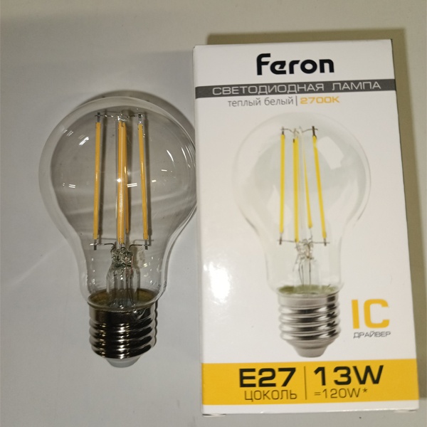 Филаментная лампочка груша с нитевидными светодиодами мощностью 13 Вт с цоколем E27 теплый свет прозрачная колба