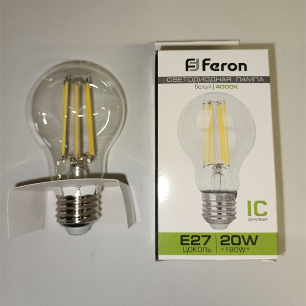 Филаментная лампочка груша с нитевидными светодиодами мощностью 20 Вт с цоколем E27 нейтральный белый свет прозрачная колба