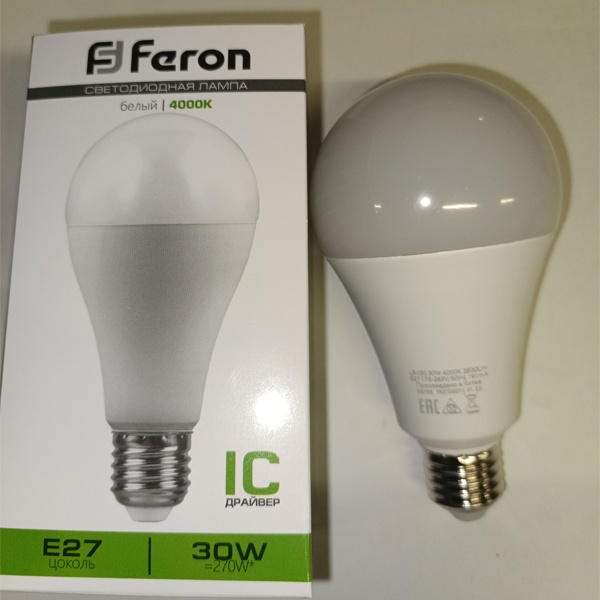 Лампа светодиодная Груша Feron LB-130 A80 мощностью 30 Вт с цоколем E27 белый свет