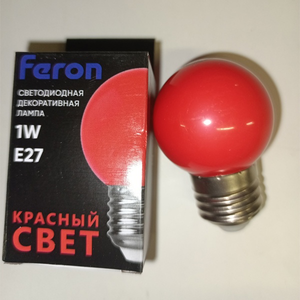 Светодиодная лампа красная Ферон мощностью 1 Ватт на 220 Вольт с цоколем E27