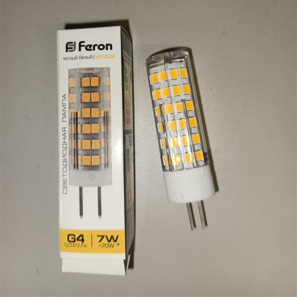 Светодиодная капсульная лампа Ферон LED на 220 Вольт мощностью 7 Ватт с цоколем G4