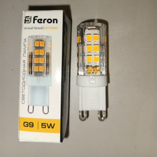 Капсульная LED лампочка мощностью 5 Ватт с цоколем G9 теплый свет