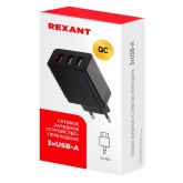 Сетевое зарядное устройство Rexant-переходник 3xUSB адаптер, 30W черное