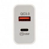 Сетевое зарядное устройство Rexant USB-A+USB-C адаптер, 18W белое