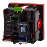 Розетка Daccord Metra45 2К+З со шторками автозажим 2М, красная (аналог 077218 Mosaic)