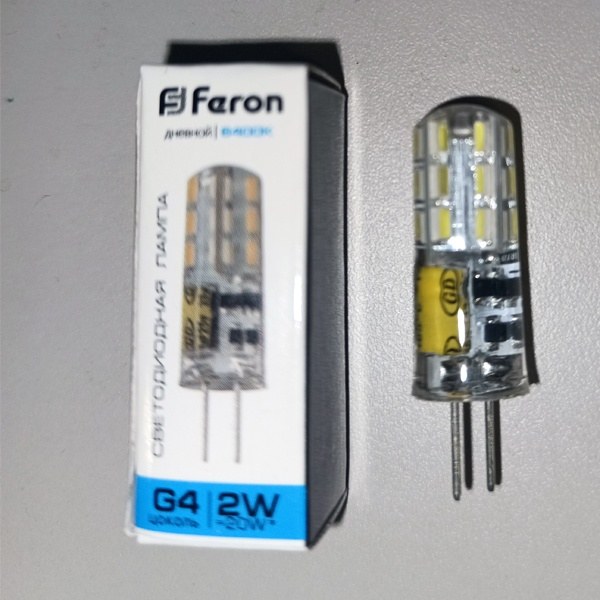 Светодиодная лампа Ферон LED на 12 Вольт мощностью 2 Ватта с цоколем g4