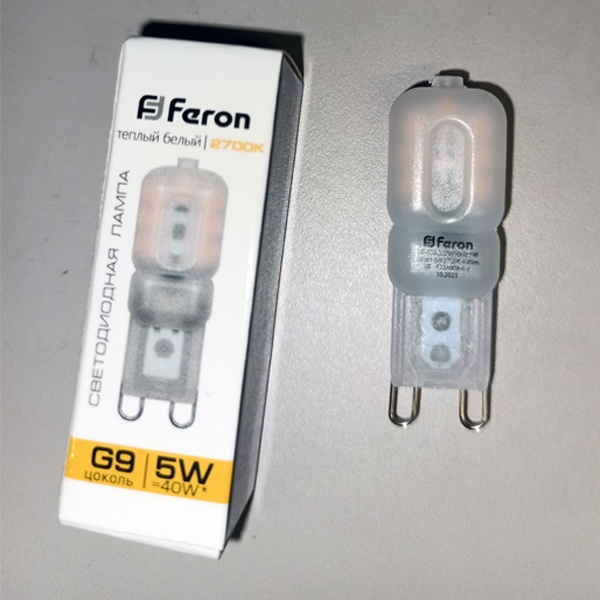 Светодиодная капсульная лампочка Ферон, мощностью 5 Ватт, с цоколем G9, теплый свет