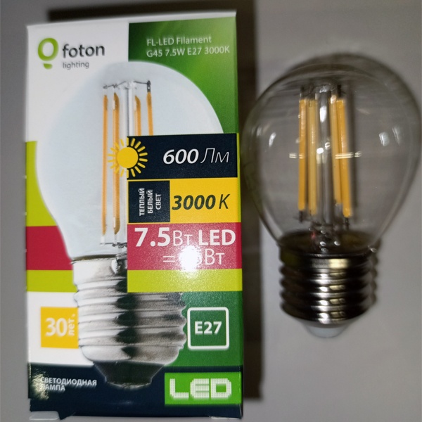 Светодиодная лампа FL-LED Filament G45 7.5W 220V E27 750Lm, теплый свет