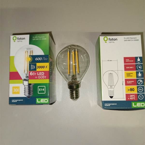 Светодиодная филаментная лампа FL-LED Filament G45 6W 3000K E14 Foton lighting