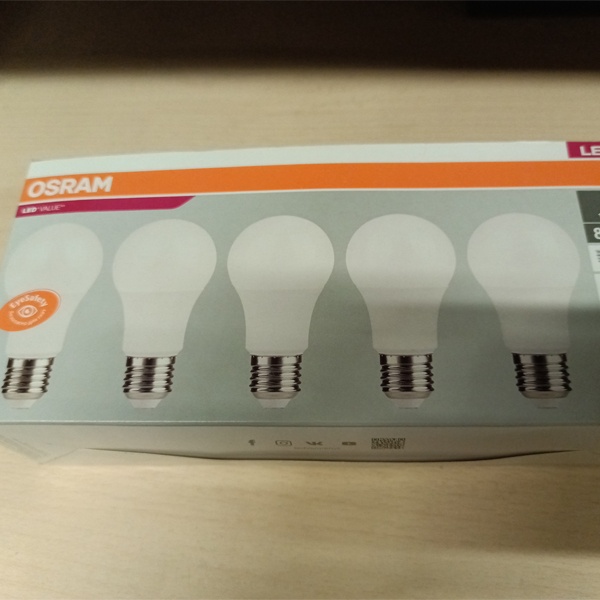 Энергосберегающая LED лампа Груша мощностью 8,5 Вт с цоколем E27 белого света, упаковка 5 штук