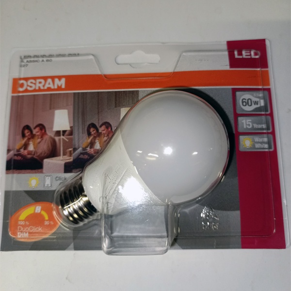 Энергосберегающая диммируемая LED лампочка Груша с цоколем E27, мощностью 8,5 Ватт, теплый свет, матовая колба