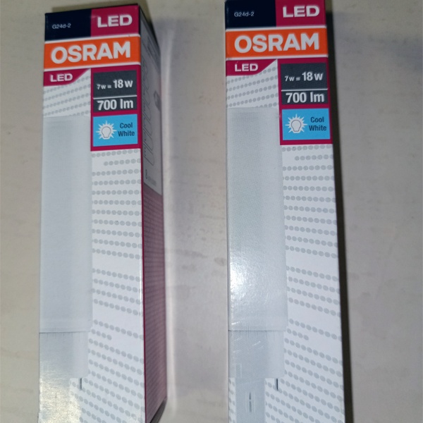 Светодиодная лампочка Осрам мощностью 7 Ватт с цоколем 4P G24d-2, нейтральный белый свет