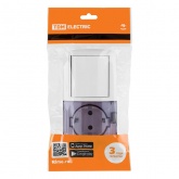 Блок TDM Селигер выключатель 1-клавишный + розетка 2П+З со шторками и прозрачной крышкой IP54 белый