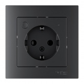 Умная розетка AtlasDesign Sber & Systeme Electric 2P+E 16А шторки Zigbee L+N, карбон