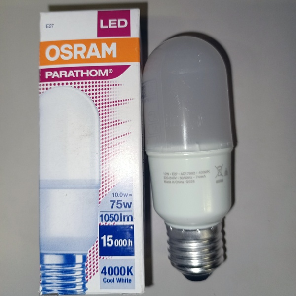 Светодиодная лампа цилиндрической формы Осрам мощностью 10 Ватт с цоколем E27 нейтральный белый свет