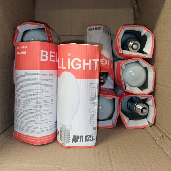 Газоразрядная лампа ДРЛ, мощностью 125 Ватт, с цоколем E40