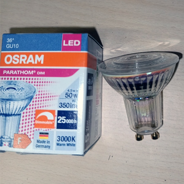 Энергосберегающая, диммируемая LED лампочка (рефлекторная) 220 Вольт акцентного освещения, мощностью 4,5 Ватта, с цоколем GU10, теплый белый свет