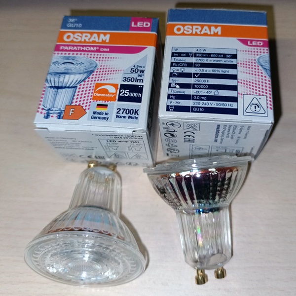 Энергосберегающая, диммируемая LED лампочка (рефлекторная) 220 Вольт акцентного освещения, мощностью 4,5 Ватта, с цоколем GU10, теплый свет