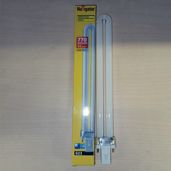 Компактная энергосберегающая лампа КЛЛ мощностью 11 Вт с цоколем G23 для светильников с ЭмПРА