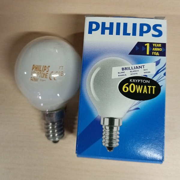 Обычная вольфрамовая лампа формы шарик мощностью 60 Вт с цоколем Е14 миньон общего назначения