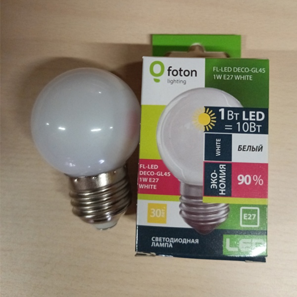 Светодиодная декоративная лампа DECOR GL45 1W белая Foton Lighting