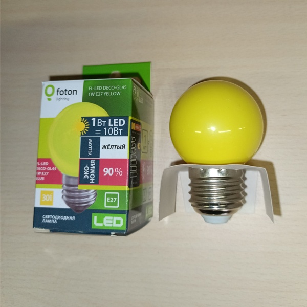 Светодиодная декоративная лампа DECOR GL45 1W желтая Foton Lighting