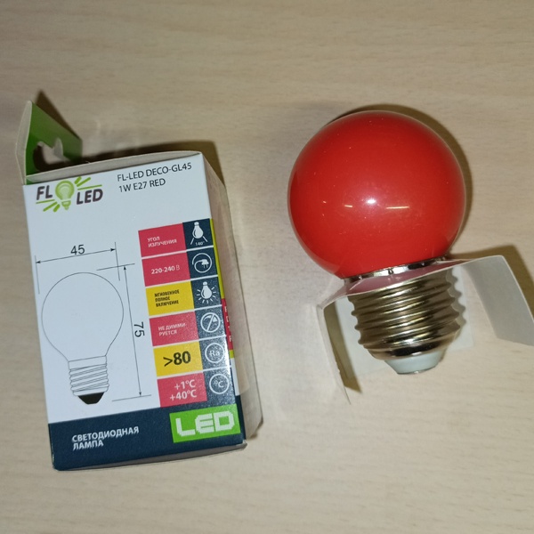 Светодиодная декоративная лампа DECOR GL45 1W красная Foton Lighting