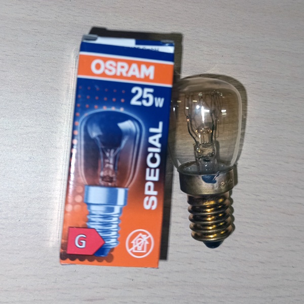 Обычная вольфрамовая лампа для бытовой техники мощностью 25 Вт на 220 Вольт с цоколем E14