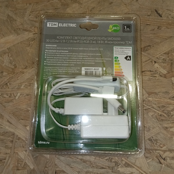 Комплект светодиодной ленты с адаптером и контроллером ТДМ SMD5050, мощностью 7,2 Ватт на метр, цвет свечения RGB, длина ленты 3 метра