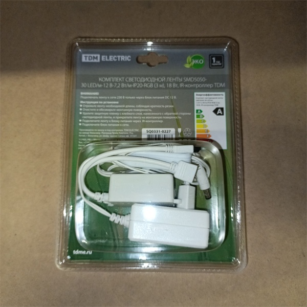 Комплект светодиодной ленты с адаптером и контроллером ТДМ SMD5050, мощностью 7,2 Ватт на метр, цвет свечения RGB, длина ленты 3 метра