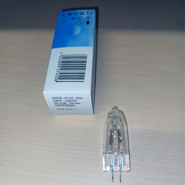 Галогенная студийная лампа Осрам 64575 EGY P1/15 230 Вольт, для кино- производства, мощностью 1000 Ватт, с цоколем GX6.35