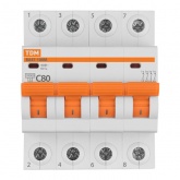Выключатель автоматический TDM ВА47-100М 4Р  С80А 10кА 4 модуля
