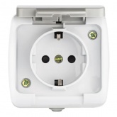 Розетка EKF Мурманск 16А с заземлением с защитными шторками и крышкой IP54 серый