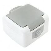 Розетка EKF Мурманск 16А с заземлением с защитными шторками и крышкой IP54 серый