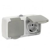 Розетка двойная EKF Мурманск 16А с заземлением с защитными шторками и крышкой IP54 серый