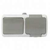 Блок розетка с заземлением и крышкой + одноклавишный выключатель EKF Мурманск IP54 серый