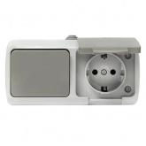 Блок розетка с заземлением и крышкой + одноклавишный выключатель EKF Мурманск IP54 серый