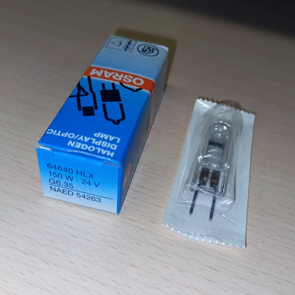 Низковольтная галогенная лампочка Осрам без отражателя мощностью 150 Ватт с цоколем G6,35