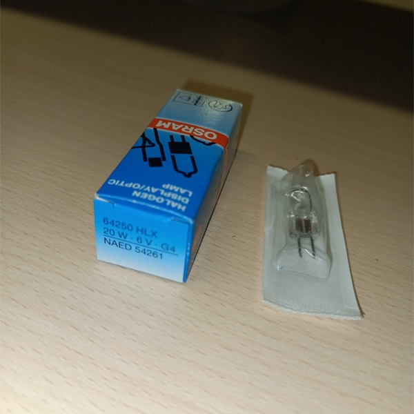 Низковольтная галогенная лампочка Осрам без отражателя мощностью 20 Ватт с цоколем G4