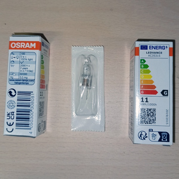 Капсульная галогенная лампа мощностью 10 Ватт, 12 Вольт, с цоколем G4, 450°С для освещения духовых шкафов