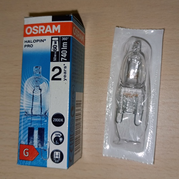 Галогенная лампа накаливания Osram (4008321945334) мощностью 60 Ватт с цоколем G9 на 220 Вольт